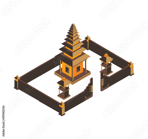 Vector Illustration of Isometric Bali Hindu Temple Illustration