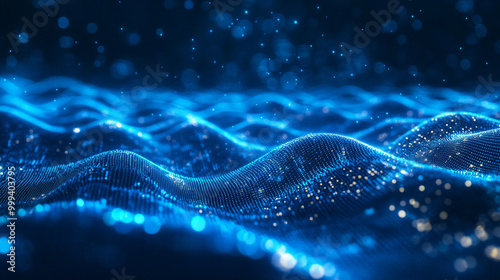 Abstract 3D illustration featuring a graph with chaotic noise, dotted grid, and light effects. Represents big data and a technology polygonal concept set in a dark virtual space. Perfect for a banner