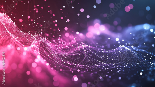 Abstract background featuring a wavy grid color graph with a defocused effect on a dark backdrop. Represents big data and technology wireframe interlacement in virtual space. Ideal for a banner focuse