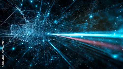 Abstract background featuring a wavy grid color graph with a defocused effect on a dark backdrop. Represents big data and technology wireframe interlacement in virtual space. Ideal for a banner focuse