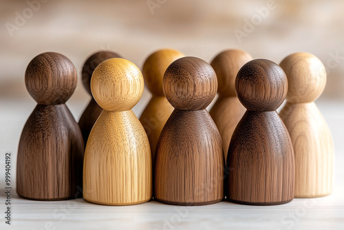 Wooden figures of people symbolize relationships in systemic family constellation therapy
