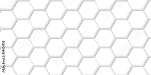 Vector abstract 3d white hexagon realistic mesh cell honeycomb texture. geometric white grid emboss hexagonal background. luxury emboss honeycomb white pattern shadow polygonal square web connection.