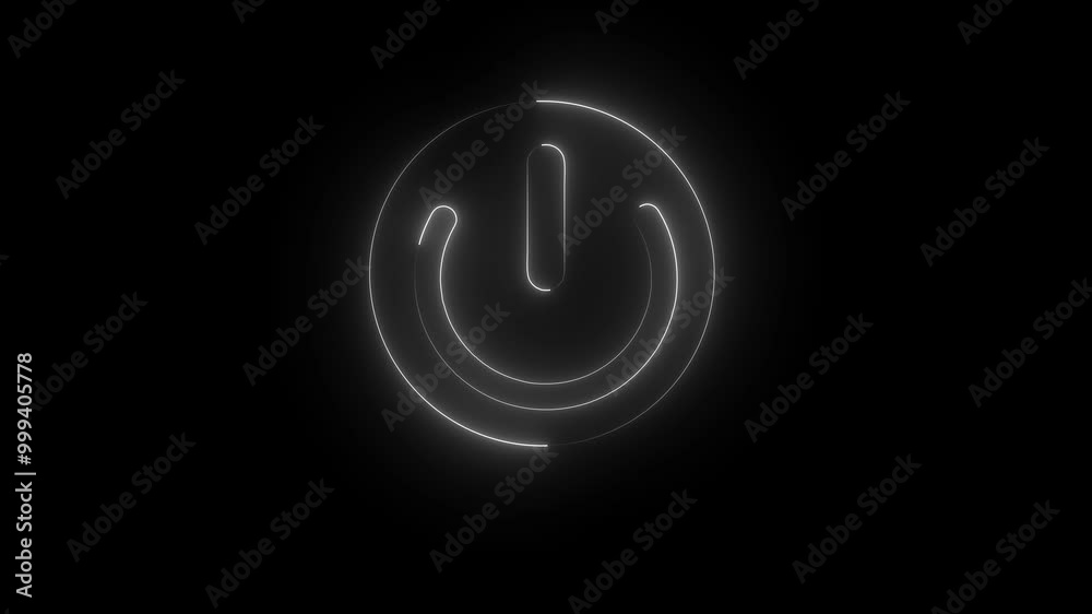Neon glowing power button icon animated on a black background ,The appearance of neon symbol power off , Neon glowing power button icon animated on a black background ,The appearance of neon symbol power off ,