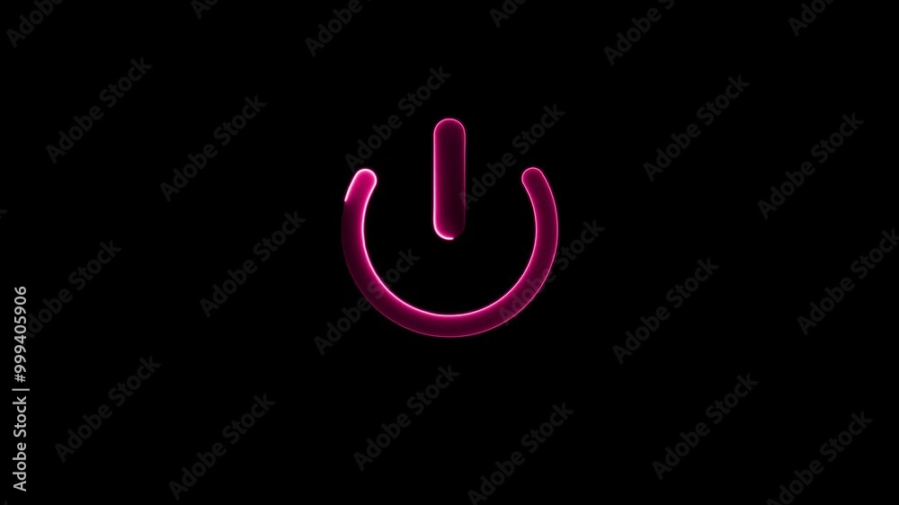 Neon glowing power button icon animated on a black background ,The appearance of neon symbol power off , Neon glowing power button icon animated on a black background ,The appearance of neon symbol power off ,