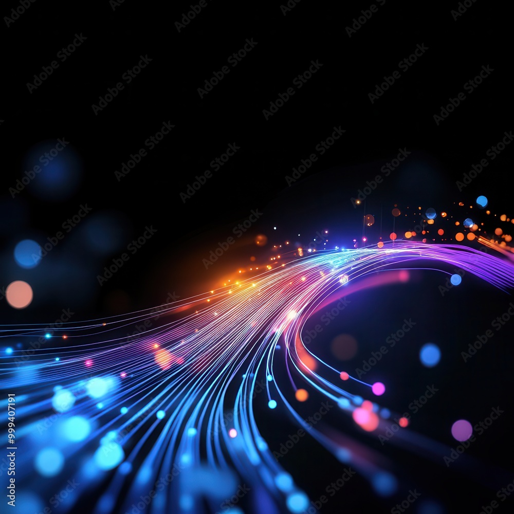 Obraz premium Abstract glowing lines representing data flow and connectivity, on a black background. Perfect for futuristic tech and innovation concepts.