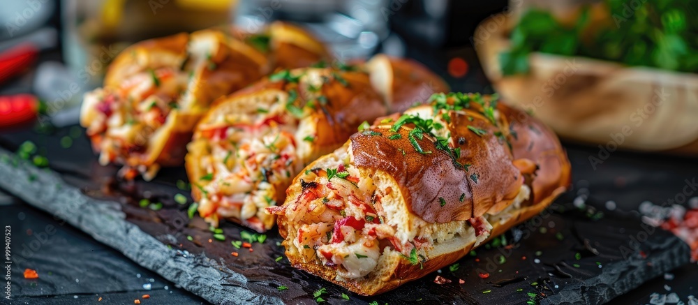 Delicious Baked Crab Rolls On A Stone Stand Delicious Baked Crab Rolls On A Stone Stand