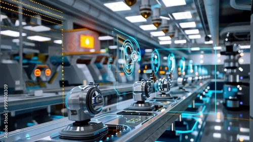 modern factory with automated machines and robotic arms working on factory floor footage