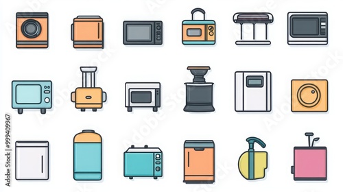 Home Appliances thin line icon set. such as vacuum cleaner, refrigerator, washing machine, microwave oven, air conditioner, television