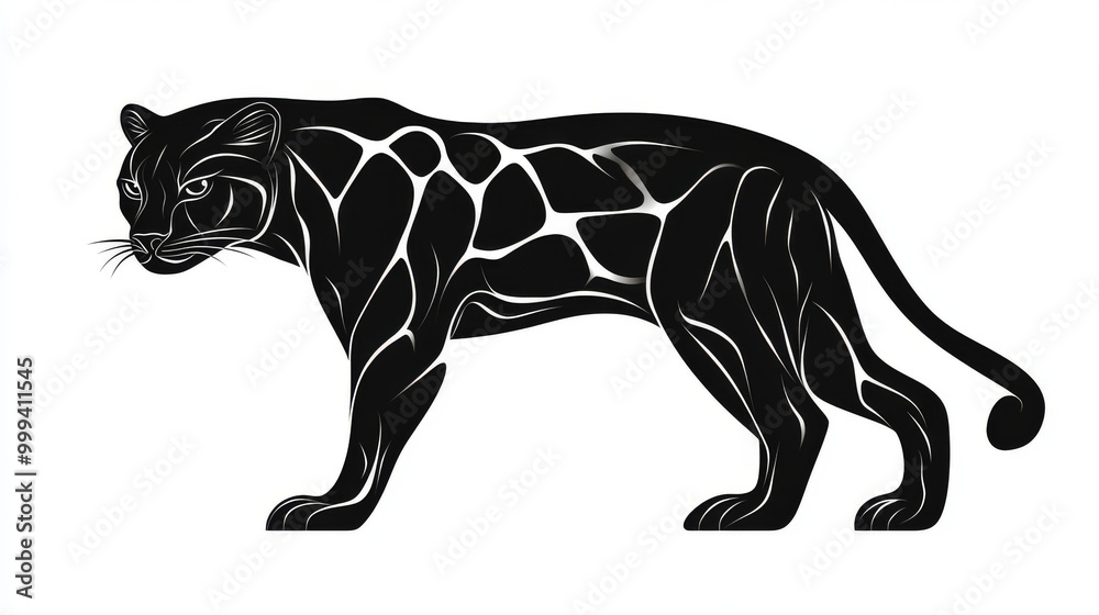 Obraz premium Vector illustration of a black silhouette of a panther. Isolated on a white background, suitable for use as a logo, mascot, or tattoo representing this predator animal