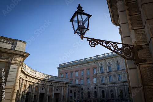 Photography Town lights near the royal palace in Stockholm, Sweden.