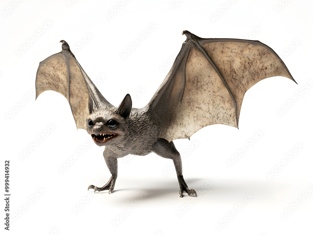 Spooky Bat with Spread Wings Isolated on White Background in 3D Render Spooky Bat with Spread Wings Isolated on White Background in 3D Render