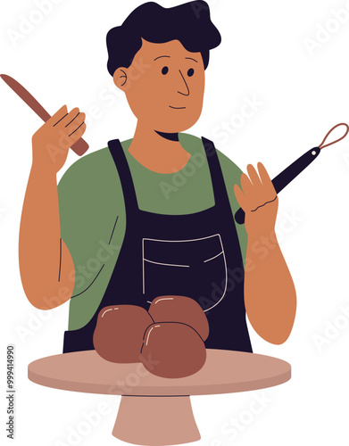 Young Man Making Pottery Illustration