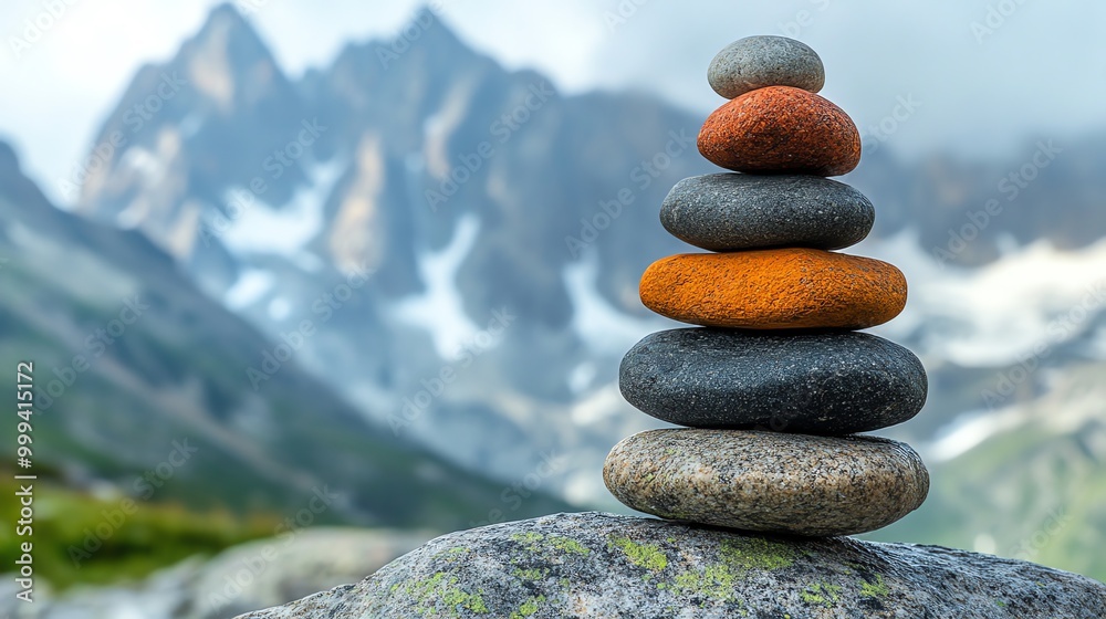 Stack of stones with a mountain background. Stack of stones with a mountain background.