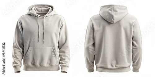 Front and Back Views of a Plain Beige Hoodie on White Background