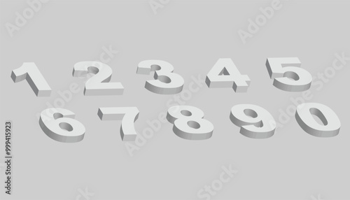 Set of 1 to 10 figures of white color on gray background. set of numbers icon illustrations. 3d mathematical number and symbols. vector alphabets