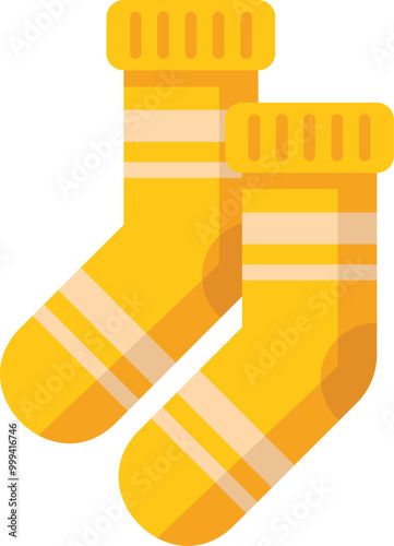 Pair of yellow knitted wool socks with white stripes, providing warmth and comfort