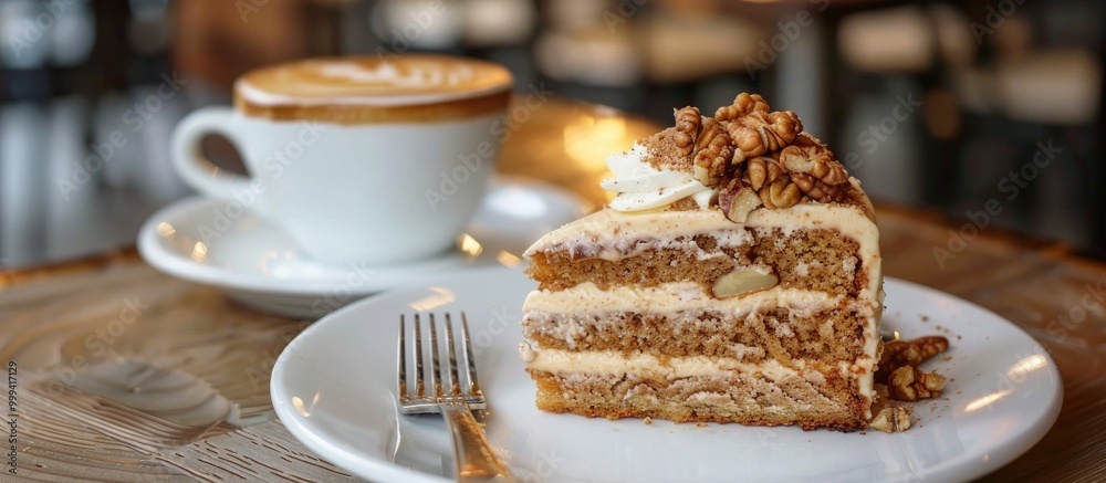 Gluten Free Cappuccino And Walnut Cake On Sale In An Up Market Cafe Gluten Free Cappuccino And Walnut Cake On Sale In An Up Market Cafe