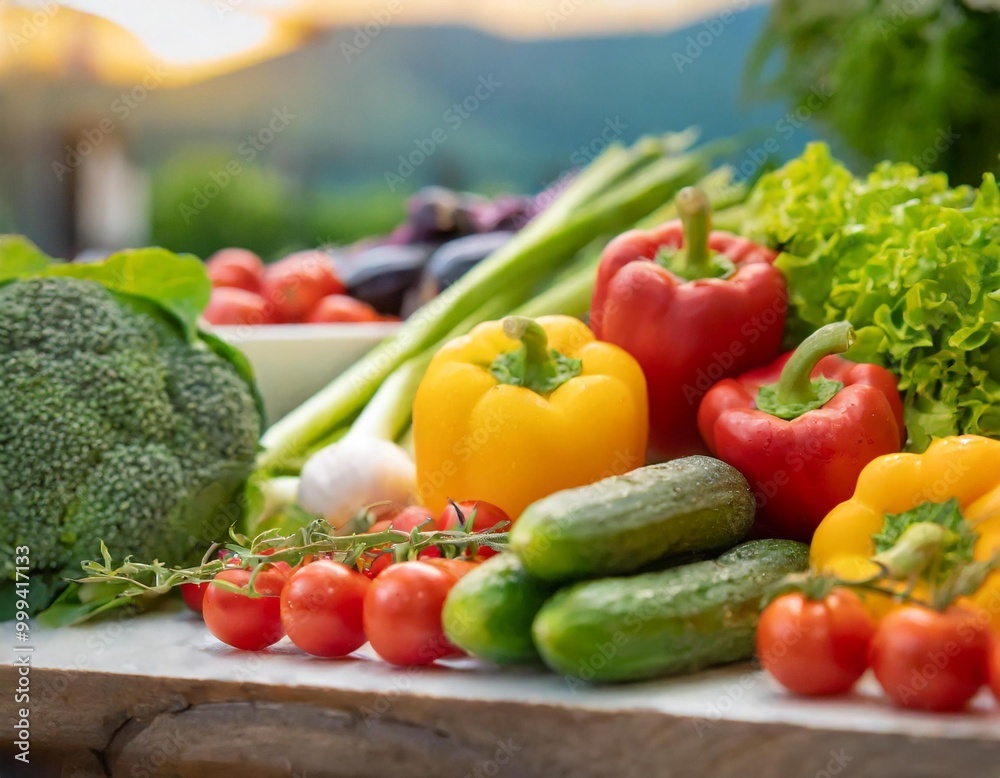 Fresh vegetable medleys with depth of field showcasing vibrant colors and natural textures Fresh vegetable medleys with depth of field showcasing vibrant colors and natural textures