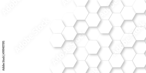 Vector abstract 3d white hexagon realistic mesh cell honeycomb texture. geometric white grid emboss hexagonal background. luxury emboss honeycomb white pattern shadow polygonal square web connection.