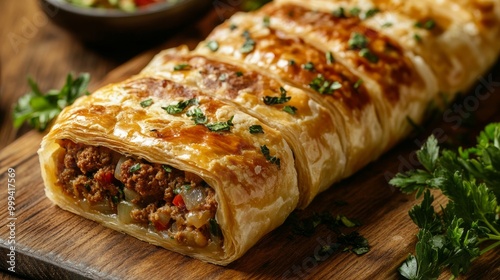 Pastry with minced meat, pastry rolled by hand, pastry sleeves, and pastry trays