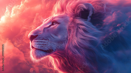 Beautiful Pastel-Colored Lion Digital Art-Style Wallpaper 