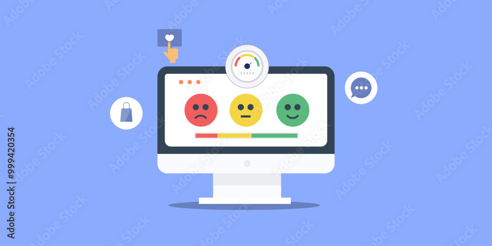 Customer engagement metrics display on dashboard, measure audience reaction with marketing software, user satisfaction meter on screen, vector illustration concept.