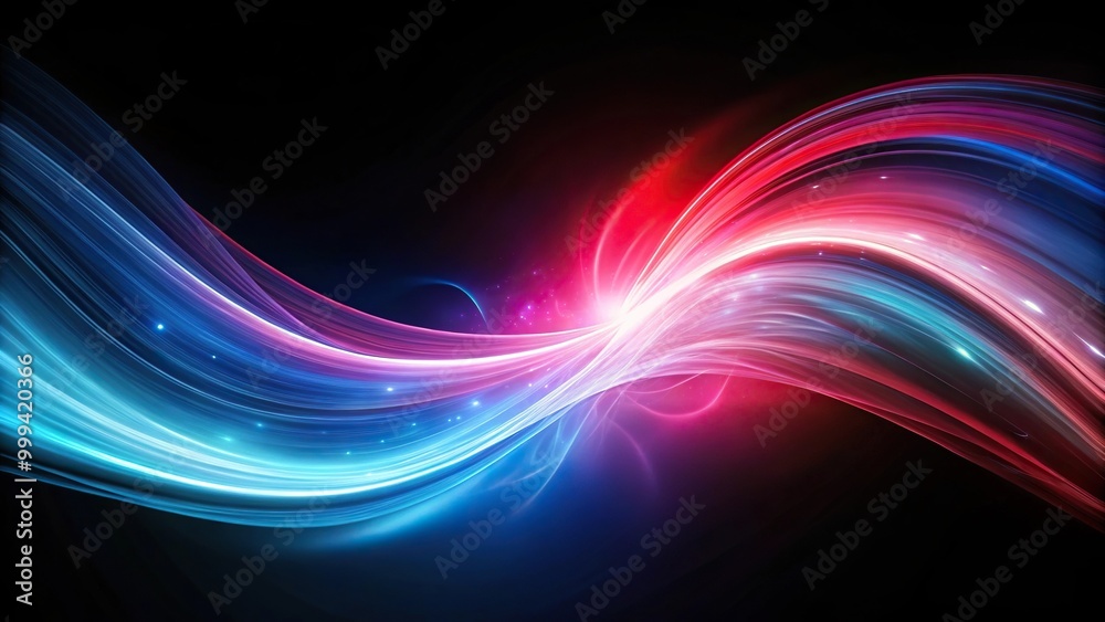 Abstract black space with swirling red and pink colors intersecting a white and blue stream of light Abstract black space with swirling red and pink colors intersecting a white and blue stream of light