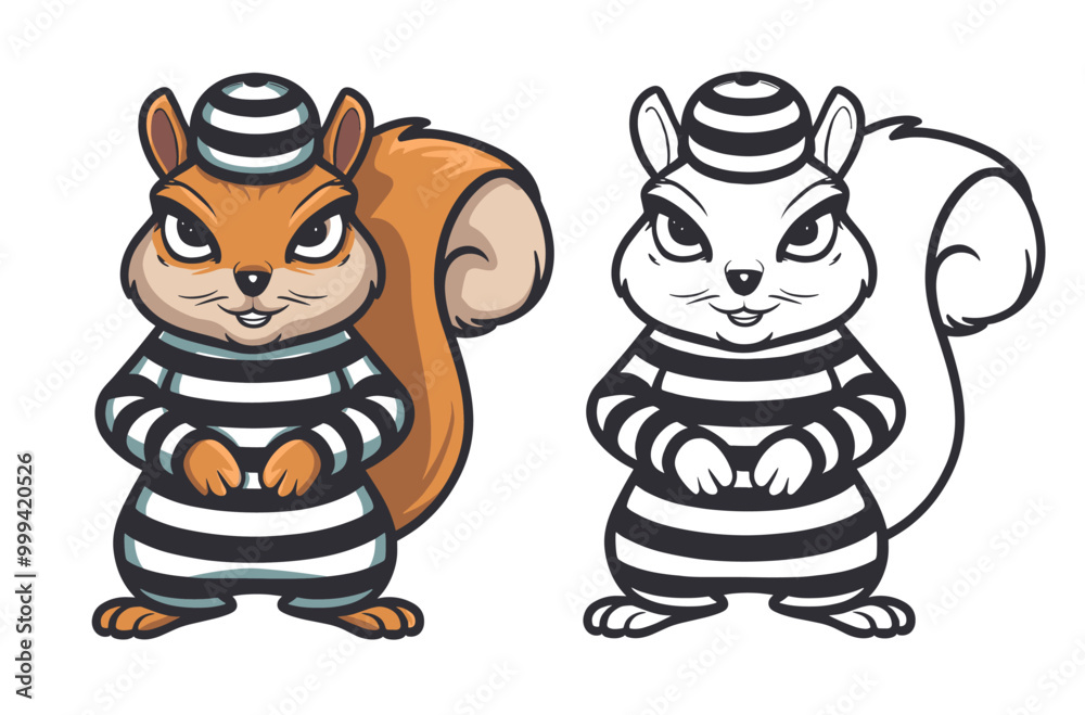 Squirrel wearing a prisoner costume, Generative Ai Squirrel wearing a prisoner costume, Generative Ai