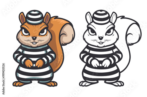Squirrel wearing a prisoner costume, Generative Ai