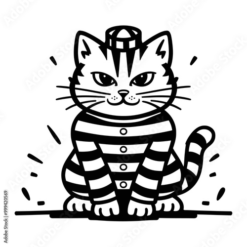 Cat wearing a prisoner costume, Generative Ai