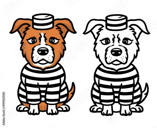 Dog wearing a prisoner costume, Generative Ai