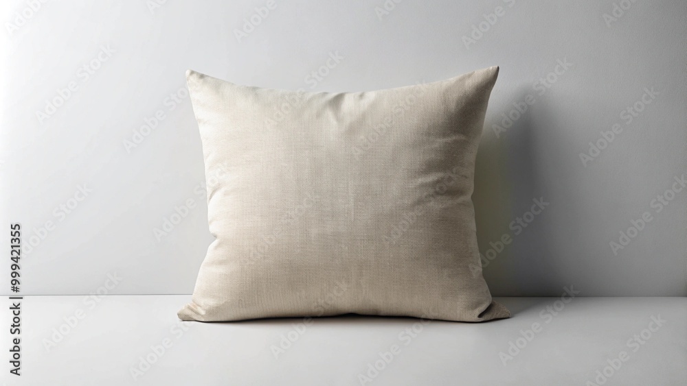 Minimalist Beige Cushion Against Simple Grey Background Minimalist Beige Cushion Against Simple Grey Background