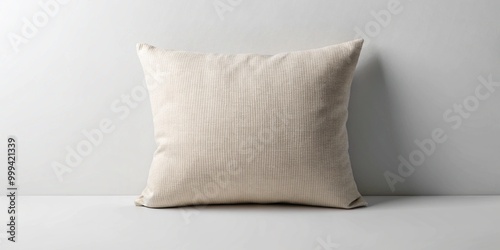 Minimalist Beige Cushion on White Background with a Subtle Texture Design photo