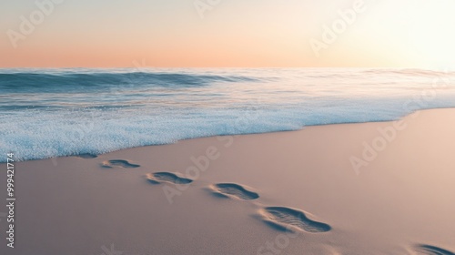  serene, empty beach with soft waves gently lapping at the shore