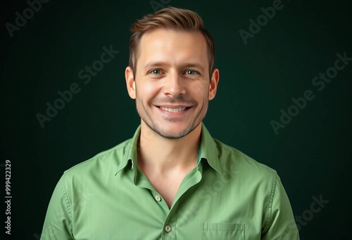 Confident Man in Green Shirt