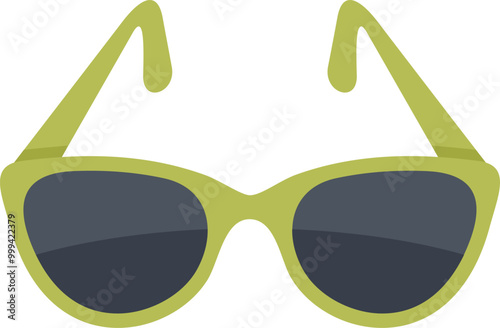 Green fashion sunglasses with dark lenses protecting from sunlight