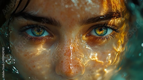 Close-Up Portrait of a Woman's Eyes Underwater