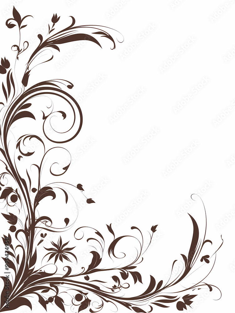 Ornate brown floral design with a white background. Ornate brown floral design with a white background.