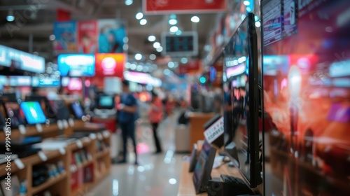 Modern Electronics Store on Black Friday with Discount Smart TV and Excited Shoppers