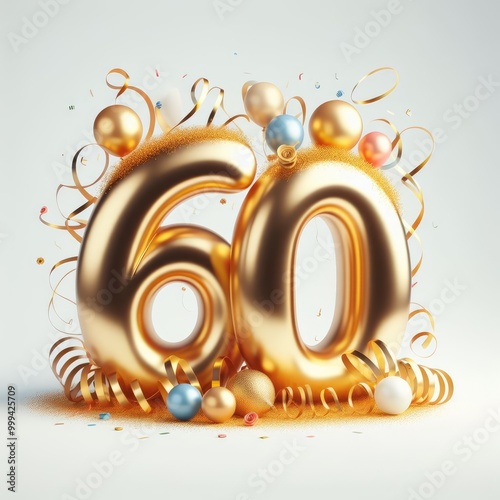 Golden 60th Birthday Celebration – Sixty Balloons Numbers Gold Text Decoration