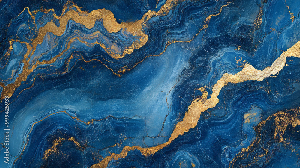 Fototapeta premium Elegant blue and gold abstract pattern with fluid textures reflecting a serene atmosphere