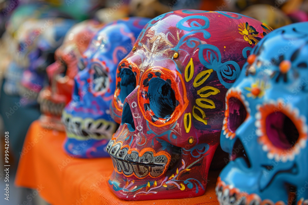 Fototapeta premium Beautiful greeting card with bright holiday composition for happy to joy celebrate dia de muertos