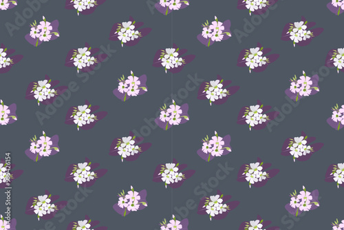White floral fabric pattern, light pink purple leaves, dark green background, seamless, geometric, illustration, vector, fabric, fashion, curtain