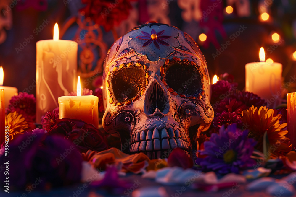 Beautiful greeting card with bright holiday composition for happy to joy celebrate dia de muertos Beautiful greeting card with bright holiday composition for happy to joy celebrate dia de muertos