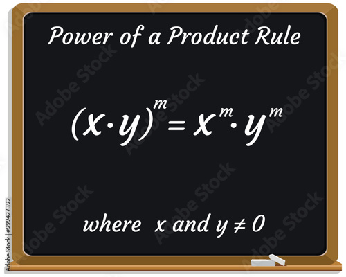 Power of a Product Rule on a black chalkboard. Education. Science. Formula. Vector illustration.