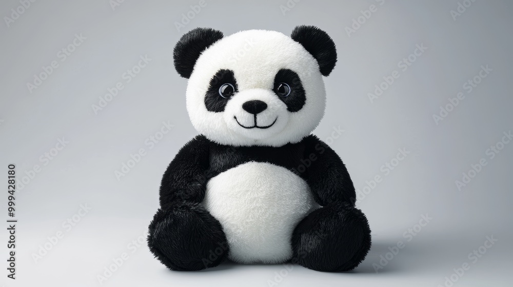 Adorable Panda Bear Plush Toy on Light Gray Background Adorable Panda Bear Plush Toy on Light Gray Background
