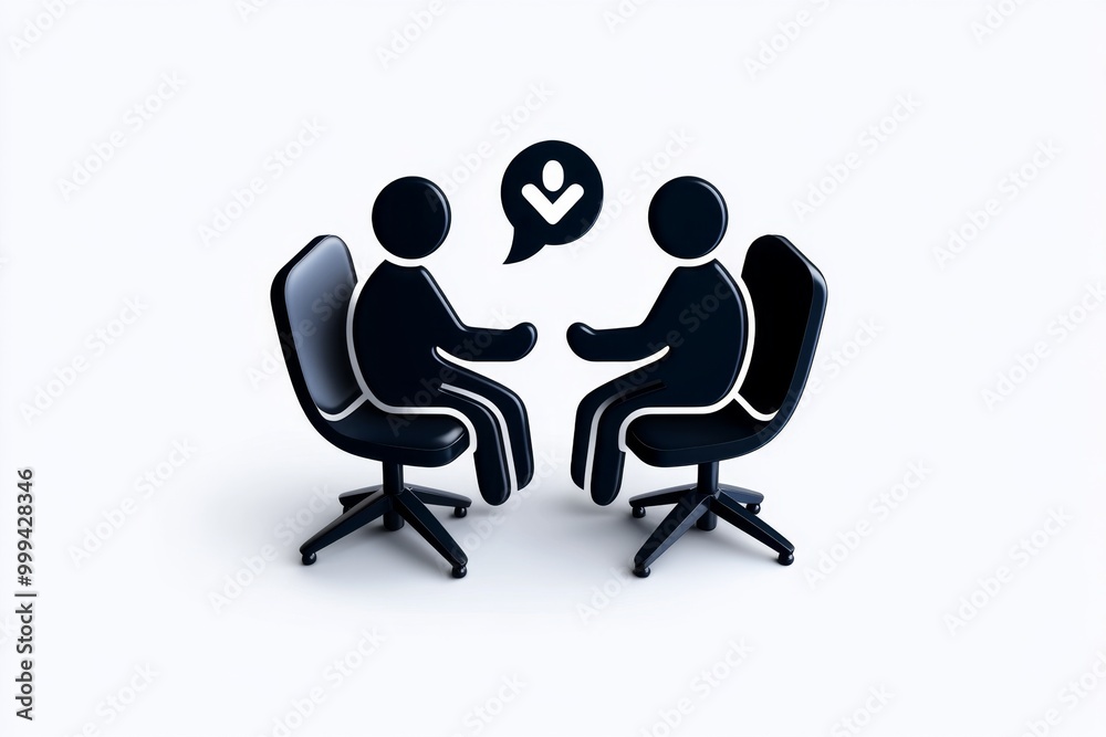 Minimalist therapy session icon, showing two people sitting across from each other, with simple, clean lines representing communication and empathy Minimalist therapy session icon, showing two people sitting across from each other, with simple, clean lines representing communication and empathy