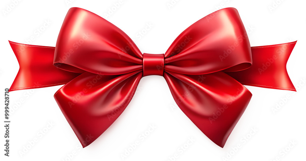 Red ribbon and bow, satin ribbon, realistic bow for decoration with transparent background Red ribbon and bow, satin ribbon, realistic bow for decoration with transparent background