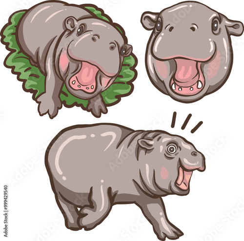 Clip art of  baby hippo on transparent background  photo