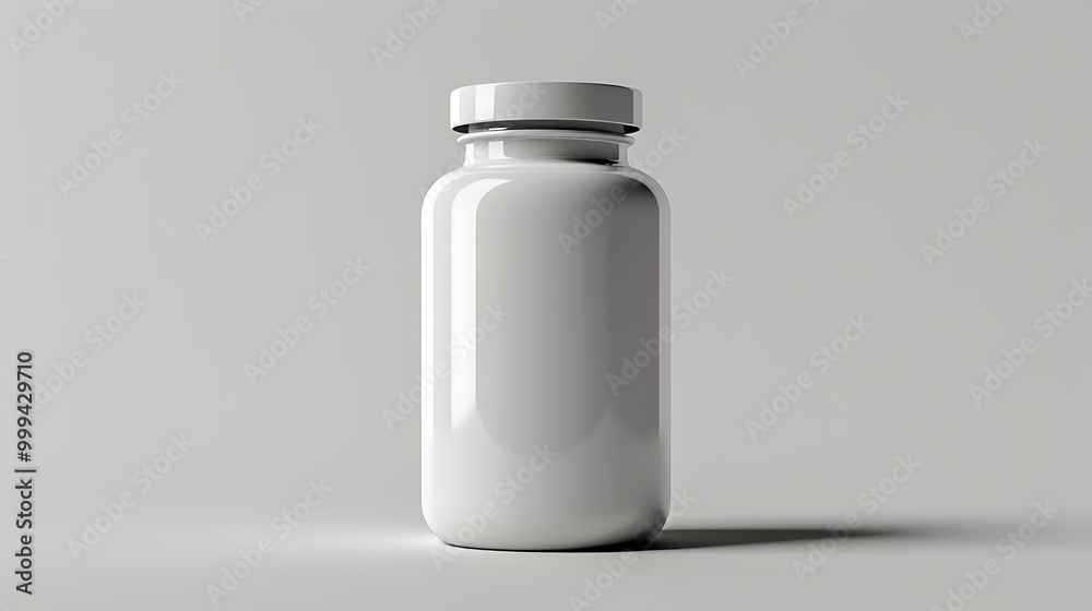 A white, opaque bottle with a screw-top lid sits on a plain white background. A white, opaque bottle with a screw-top lid sits on a plain white background.